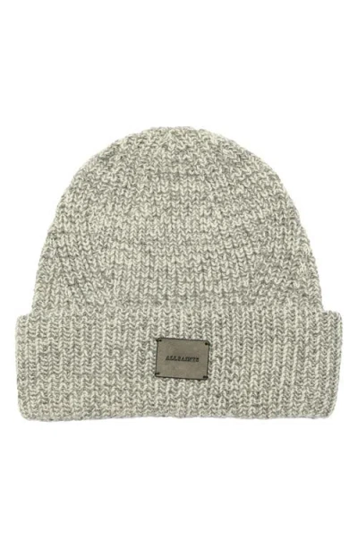 Allsaints Marled Wool Blend Rib Cuff Beanie In Gray Marl