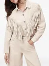 Allsaints Marlene Fringe Trim Denim Jacket In White