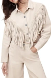 Allsaints Marlene Fringe Trim Denim Jacket In Cream White