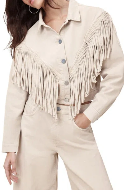 Allsaints Marlene Fringe Trim Denim Jacket In Cream White