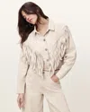 Allsaints Marlene Fringe Trim Denim Jacket In Cream White