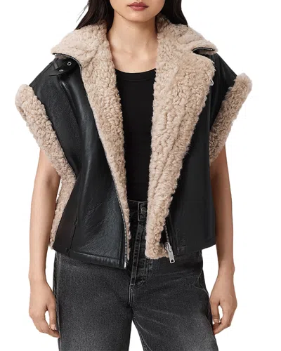 Allsaints Marlin Shearling Leather Vest In Black