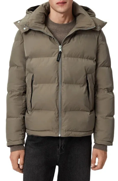 Allsaints Mens Marlo Hooded Woven Puffer Gull Brown Xxl In Green