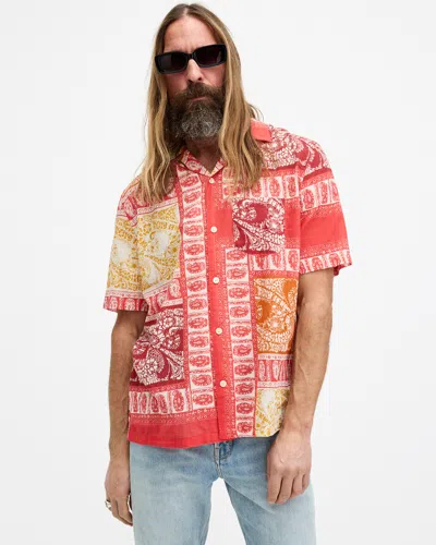 Allsaints Marquee Paisley Print Relaxed Fit Shirt In Electric Red
