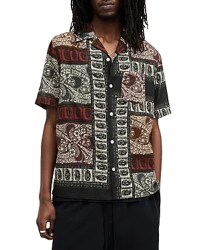 Allsaints Marquee Paisley Print Relaxed Fit Shirt In Jet Black/ecru