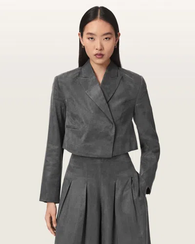 Allsaints Marrlo Double Breasted Cropped Blazer In Gray