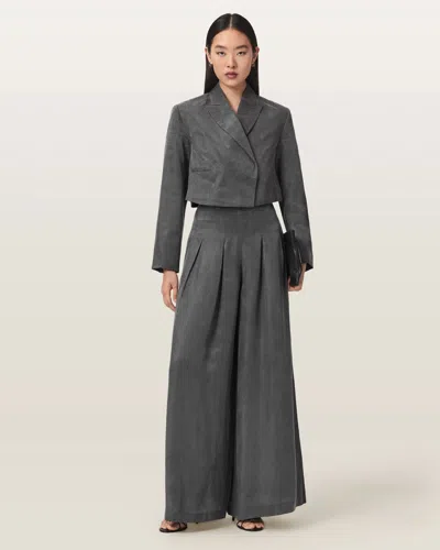 Allsaints Marrlo Wide Leg Pleated Pants In Gray