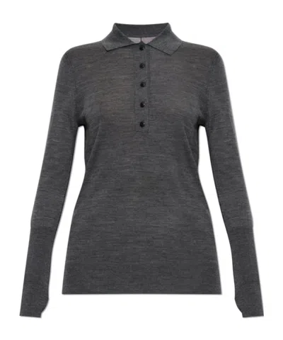 Allsaints Martel Long-sleeve Polo-collar Knit Top In Multi