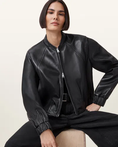 Allsaints Martina Leather Bomber Jacket In Black