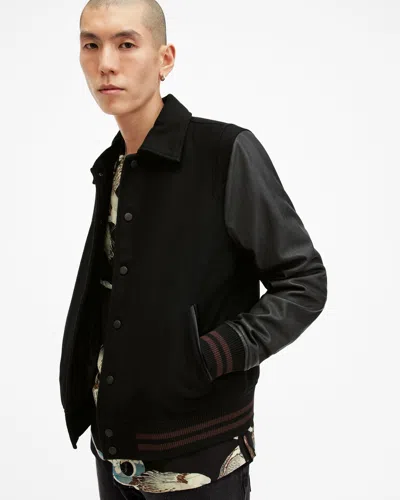 Allsaints Mason Relaxed Fit Leather Bomber Jacket In Black/black