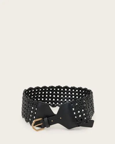 Allsaints Mathilde Woven Leather Waist Belt In Black/warm Brass