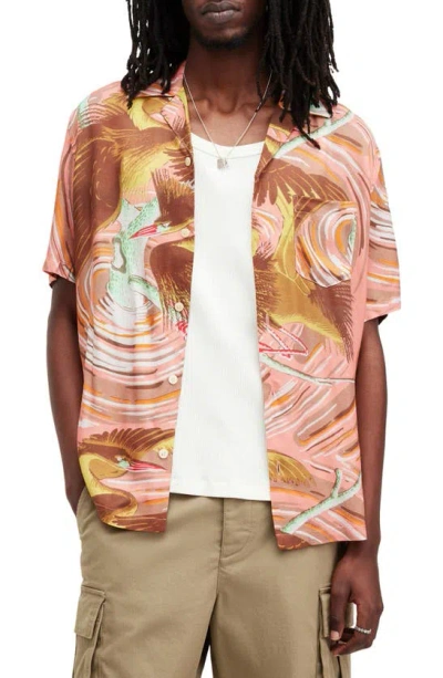 Allsaints Matsuri Short Sleeve Button-up Shirt In Paradise Pink