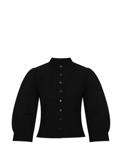 Allsaints Maud Button-fastening Puff-sleeve Top In Black