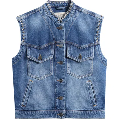 Allsaints Mav Studded Denim Vest In Blue