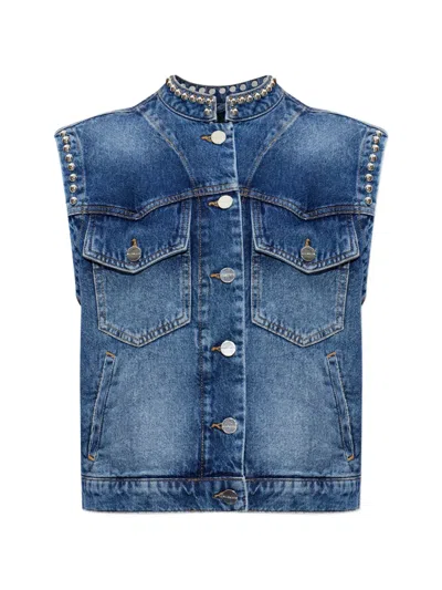 Allsaints Mav Stud-embellished Denim Waistcoat In Blue