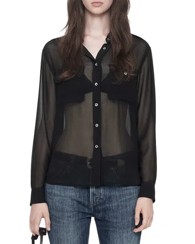 Allsaints Maven Sheer Military Shirt In Black
