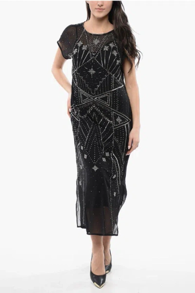 Allsaints Maxi Dress Etta Embellished With Beads In Black