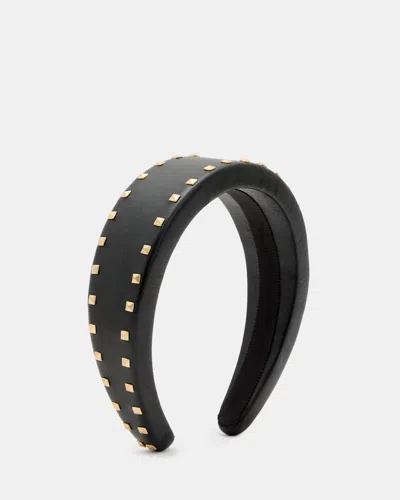 Allsaints Maxie Leather Studded Headband In Black/matte Black