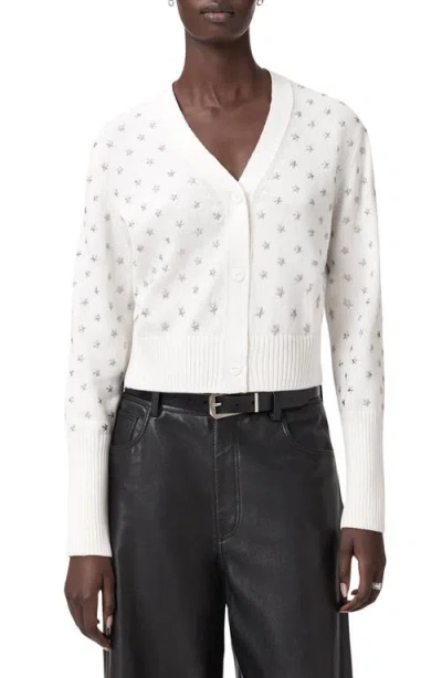 Allsaints Mazy Star Studded Cotton Cardigan In White