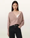 Allsaints Mazzy Cropped Embellished Cardigan In Neutral