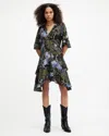 Allsaints Meagan Batu Printed Dress In Deep Khaki Green