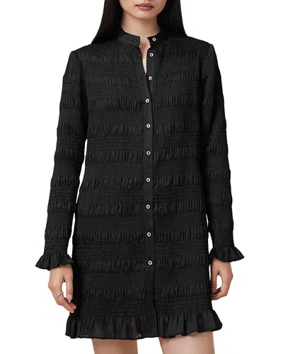 Allsaints Meg Button Front Mini Dress In Black