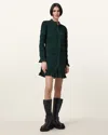 Allsaints Meg Shirred Mini Shirt Dress In Green