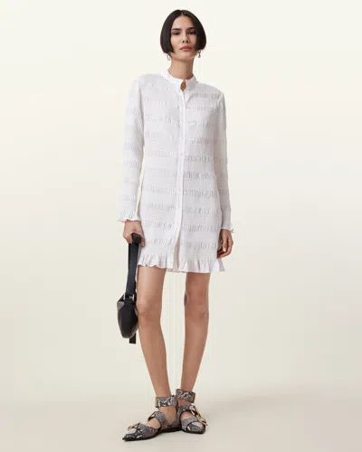 ALLSAINTS WOMEN'S POLYESTER MEG SHIRRED MINI SHIRT DRESS