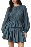 Allsaints Melani Blouson Sleeve Woven Shirt In Blue
