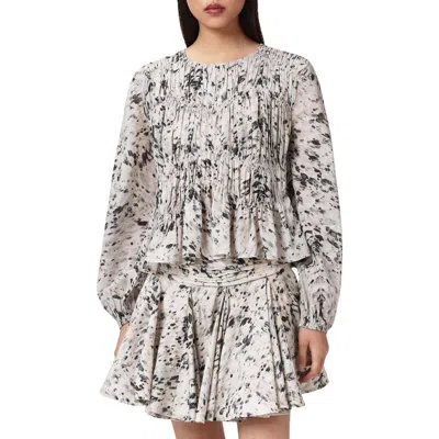Allsaints Melani Print Gathered Peplum Top In Multi