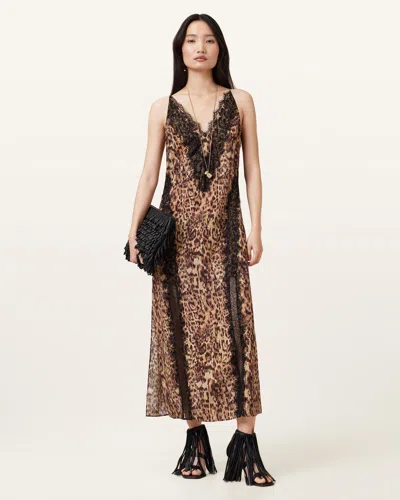 Allsaints Melia Leopard Print Maxi Dress In Evia Golden Brown