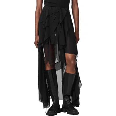 Allsaints Melody Layered Ruffle Midi Skirt In Blue