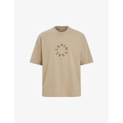 Allsaints Mens Acre Brown Tierra Brand-print Organic Cotton-jersey T-shirt