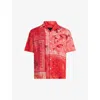 ALLSAINTS ALLSAINTS MEN'S APPLE RED TIJUANA BANANA-PRINT RELAXED-FIT ORGANIC-COTTON SHIRT