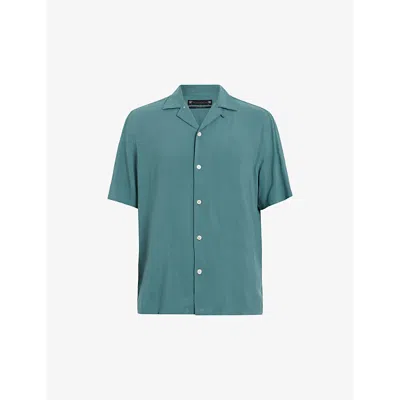 Allsaints Mens Aquara Blue Venice Relaxed-fit Short-sleeved Woven Shirt