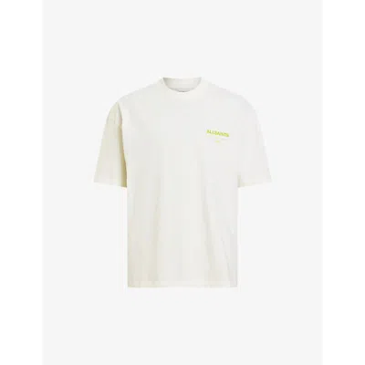 Allsaints Mens Ashen White Access Brand-print Organic-cotton T-shirt