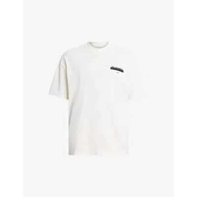 Allsaints Mens Ashen White Redact Embroidered-box Organic-cotton T-shirt