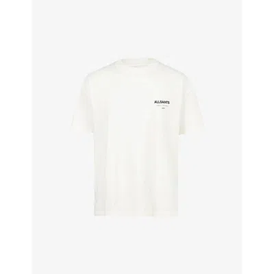 Allsaints Mens Ashen White Underground Logo-print Relaxed-fit Organic-cotton T-shirt