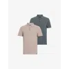 Allsaints Reform Logo-embroidered Short-sleeve Cotton Polo Pack Of Two In Ashy Blue/taupe