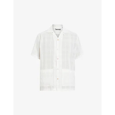 Allsaints Mens Avalon White Indio Relaxed-fit Short-sleeve Organic-cotton Shirt