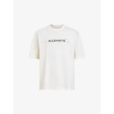 Allsaints Mens Avalon White Nevada Logo-print Relaxed-fit Organic-cotton T-shirt