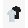 ALLSAINTS ALLSAINTS MEN'S BETHEL BLUE/BL PACK OF TWO REFORM RAMSKULL-EMBROIDERED ORGANIC-COTTON POLO SHIRTS