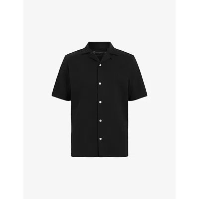 Allsaints Mens Black Hudson Logo-embroidered Relaxed-fit Organic-cotton Shirt