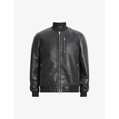 Allsaints Mens Black Kemble Ribbed Bonded-leather Jacket