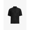 Allsaints Mens Black Millar Ribbed Stretch-knit Polo Shirt