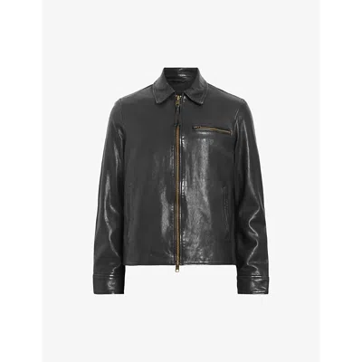 Allsaints Mens Black Miller Regular-fit Leather Jacket