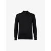 Allsaints Mens Black Ramskull-embroidered Slim-fit Wool Polo Shirt