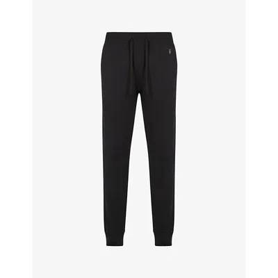 Allsaints Mens Black Raven Logo-embroidered Cuffed Cotton-jersey Jogging Bottoms