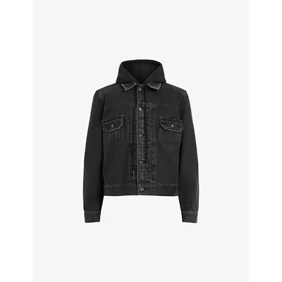 Allsaints Mens Black Spirit Patch-pocket Denim Jacket