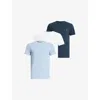 Allsaints Tonic Crew Ramskull T-shirts 3 Pack In Blue/blue/whit
